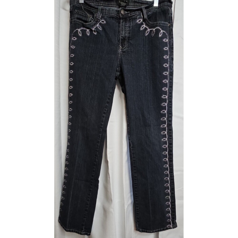 U 51 Woman's Size 12  Jean Dark Wash Embroidered  Stretch Denim Jeans - Picture 8 of 10